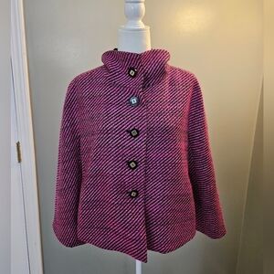 Escada Pink and Black Houndstooth Cape Jacket Virgin Wool Women's Size 38